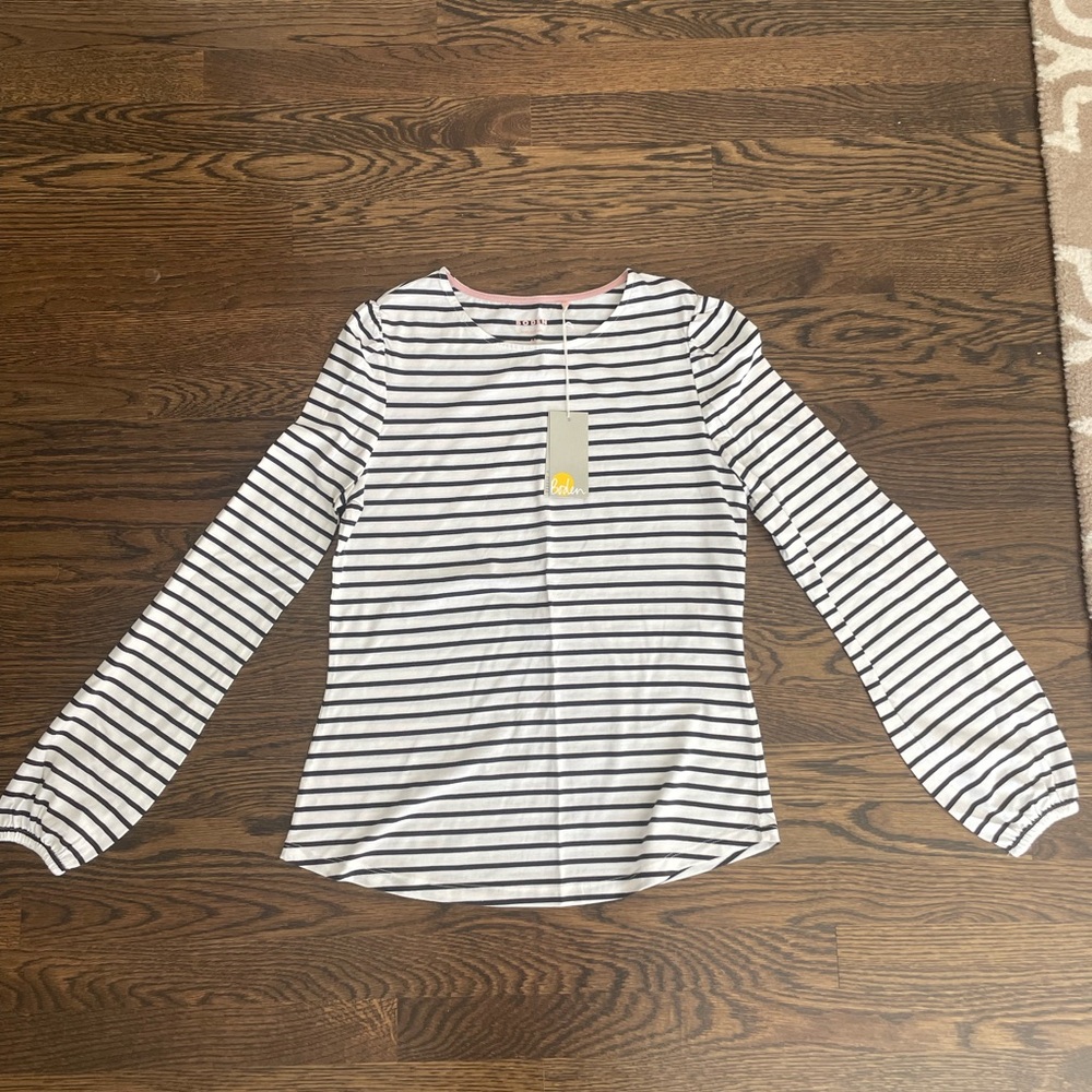 Boden Women Supersoft Long Sleeve Top navy white stripe size 6 NWT